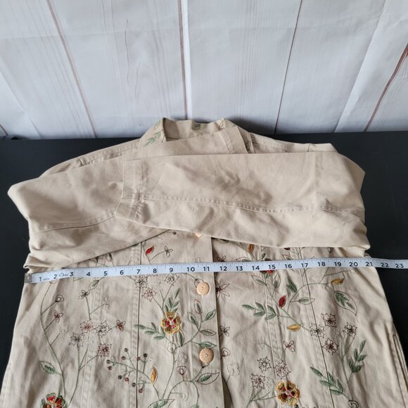 Tantrums Button Front Floral Embroidered Beige Women’s L Jacket, Like New, EUC - Picture 6 of 7